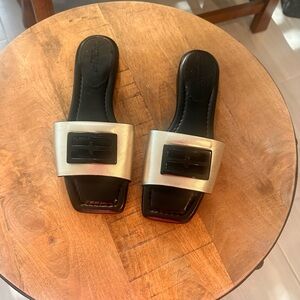 Liverpool Dunbar Logo Silver Slides with Black Footbed